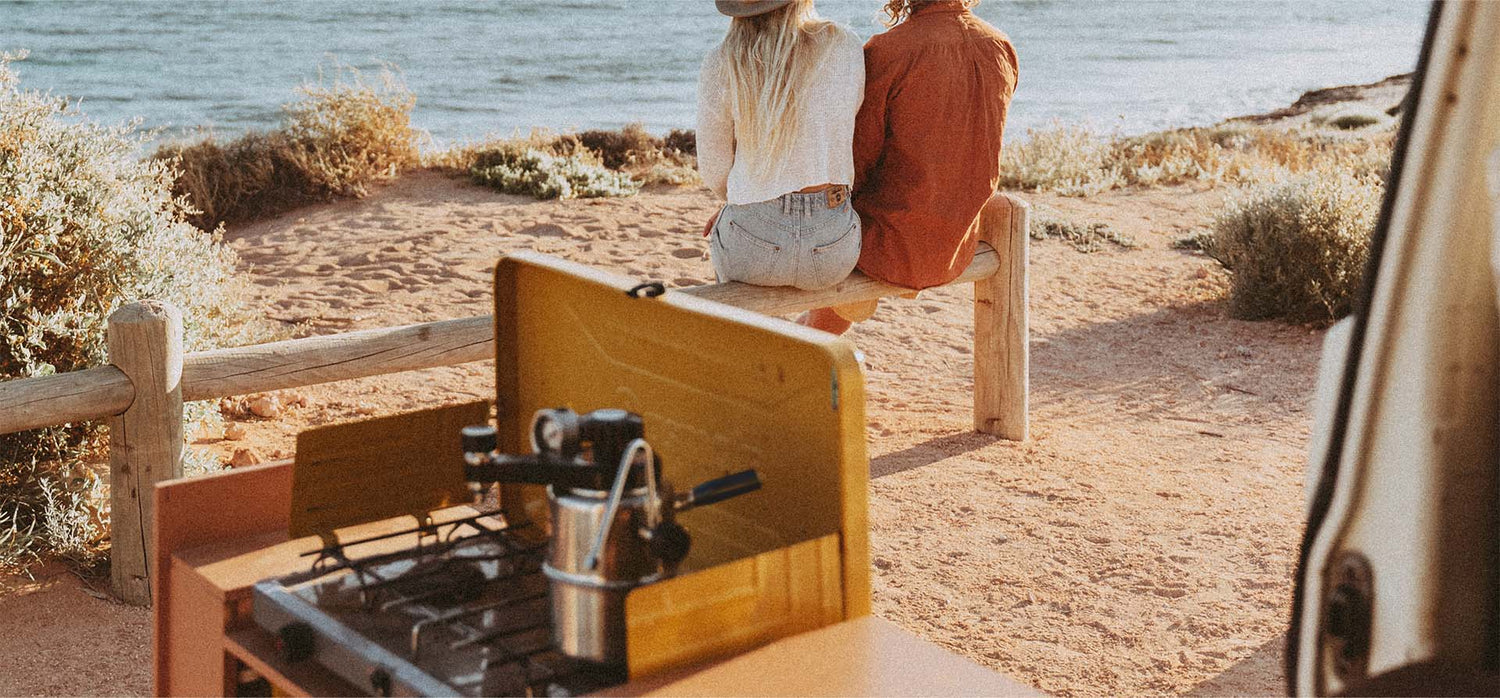 camping stovetop espresso maker near beach